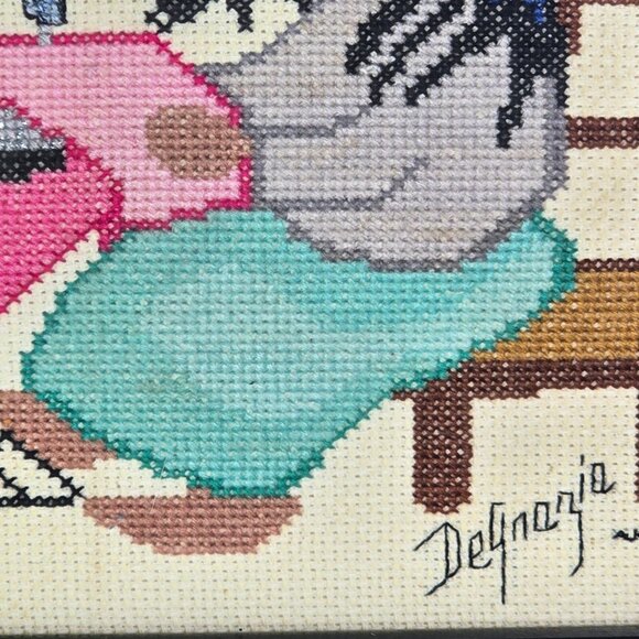 Sundance Tish Cassandra Needlepoint Canvas DeGrazia Girl Sewing Framed Completed - Picture 5 of 12